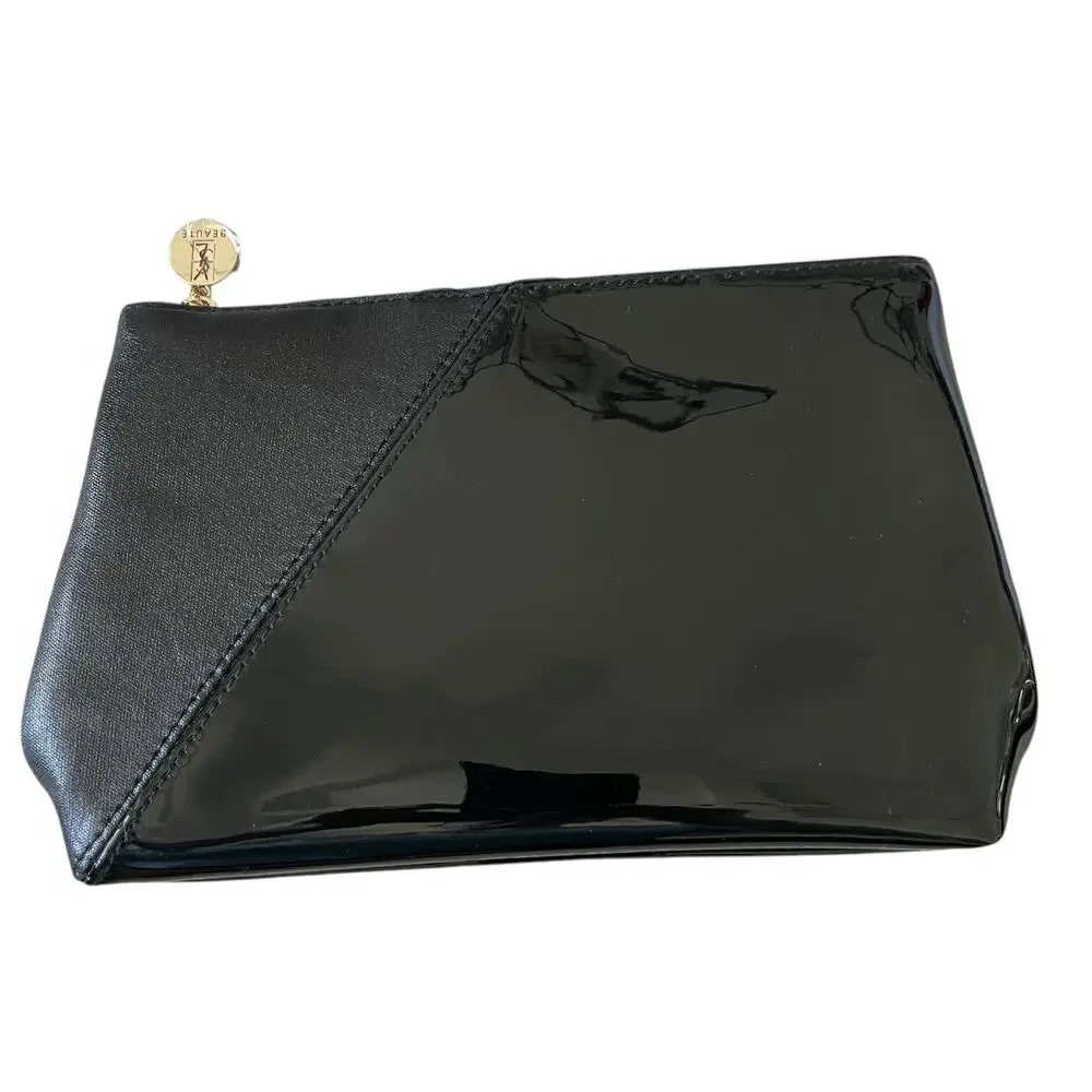 Yves Saint Laurent YSL Beaute Makeup Bag Travel Pouch Black Patent Clutch NEW